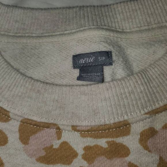 Aerie Tan And Pink Animal Print oversize sweater Size Small - Picture 9 of 12